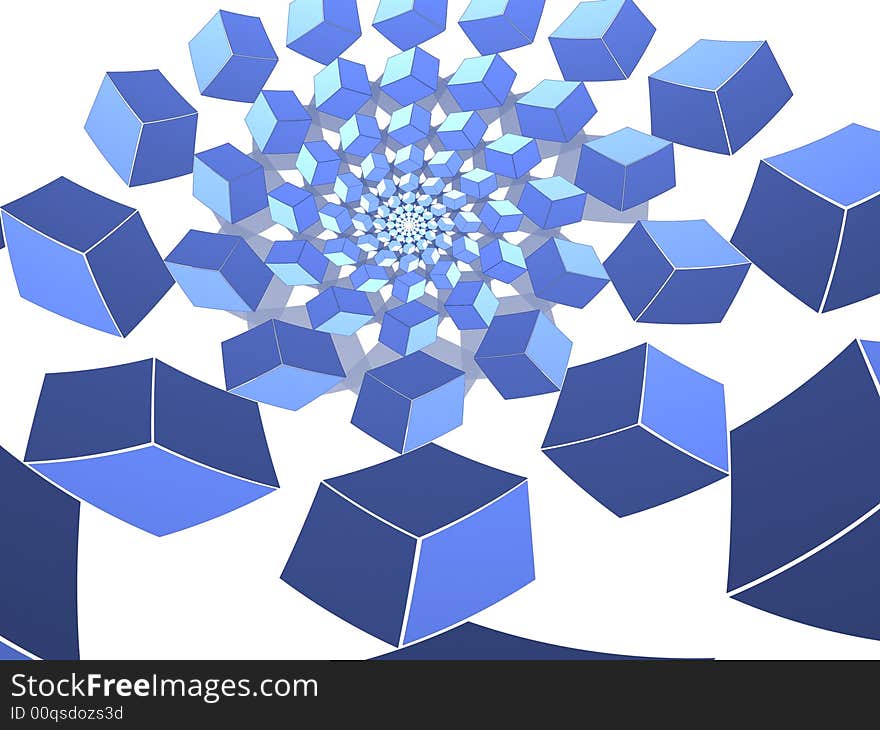 A fractal spiral of 3d cubes. A fractal spiral of 3d cubes.