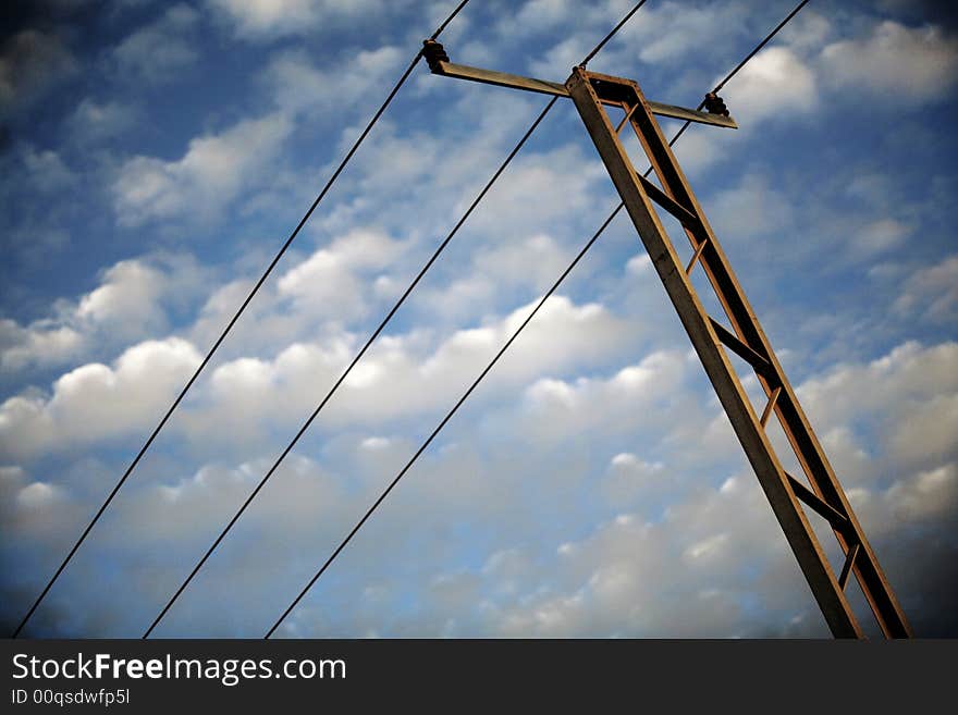 Picture of High voltage power lines in the sky. Picture of High voltage power lines in the sky