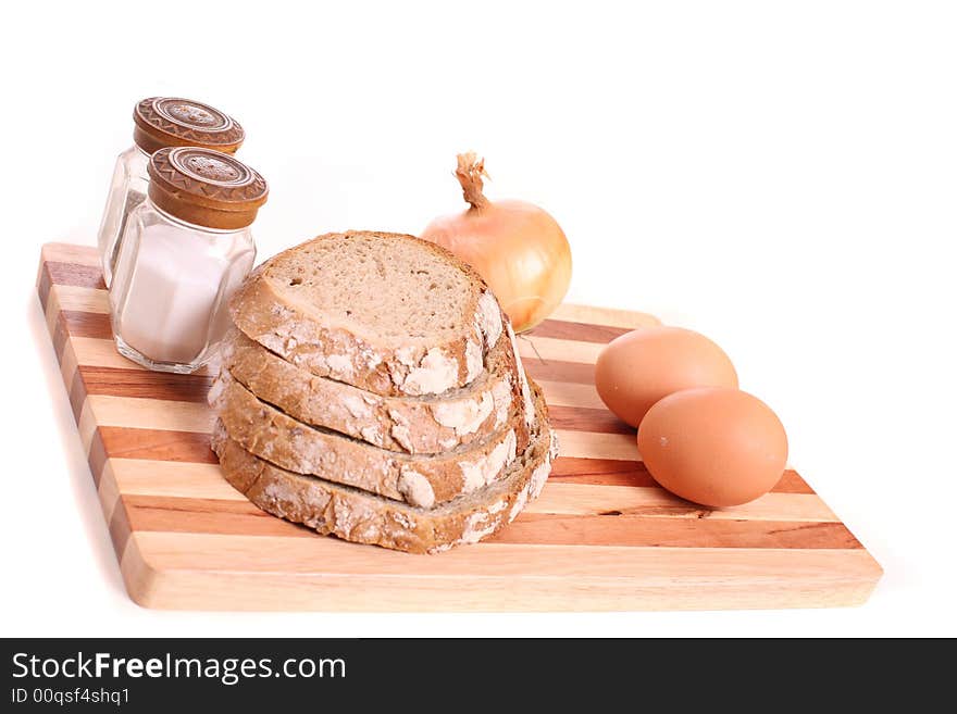 In the kitchen - rye bread, eggs, onion, salt and pepper. In the kitchen - rye bread, eggs, onion, salt and pepper