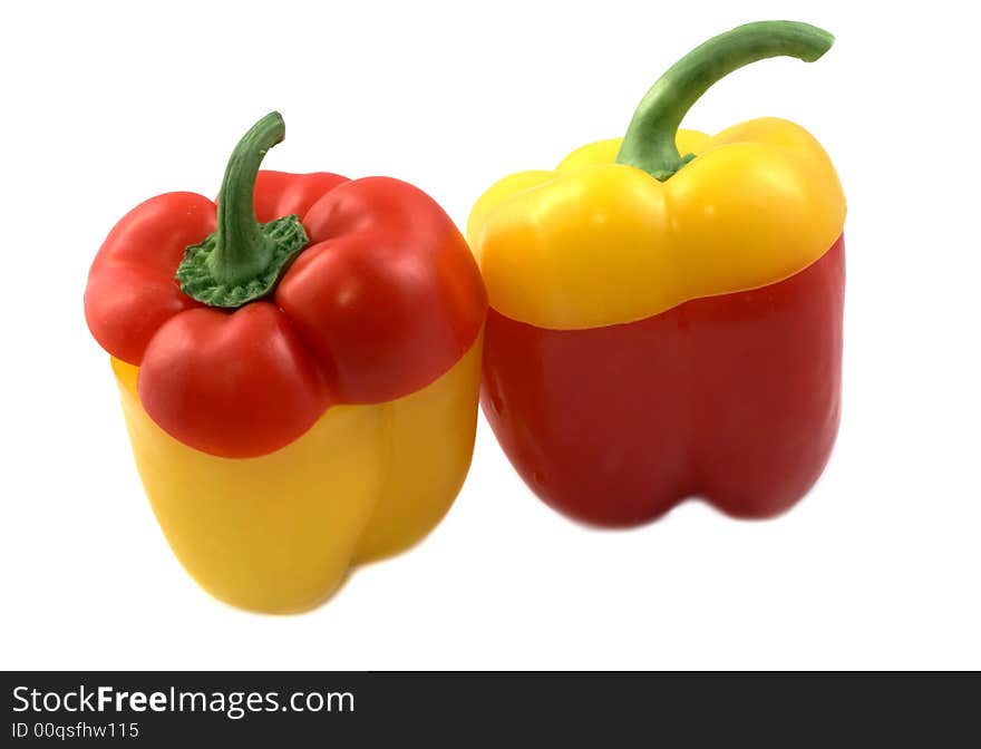 Yellow pepper and red pepper have exchanged the parts. Yellow pepper and red pepper have exchanged the parts