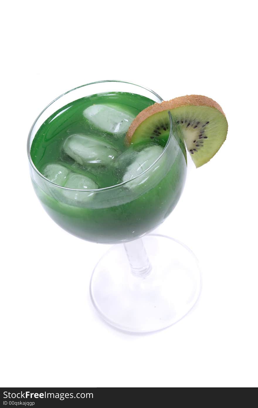 Green kiwi drink with slice of kiwi on the white background