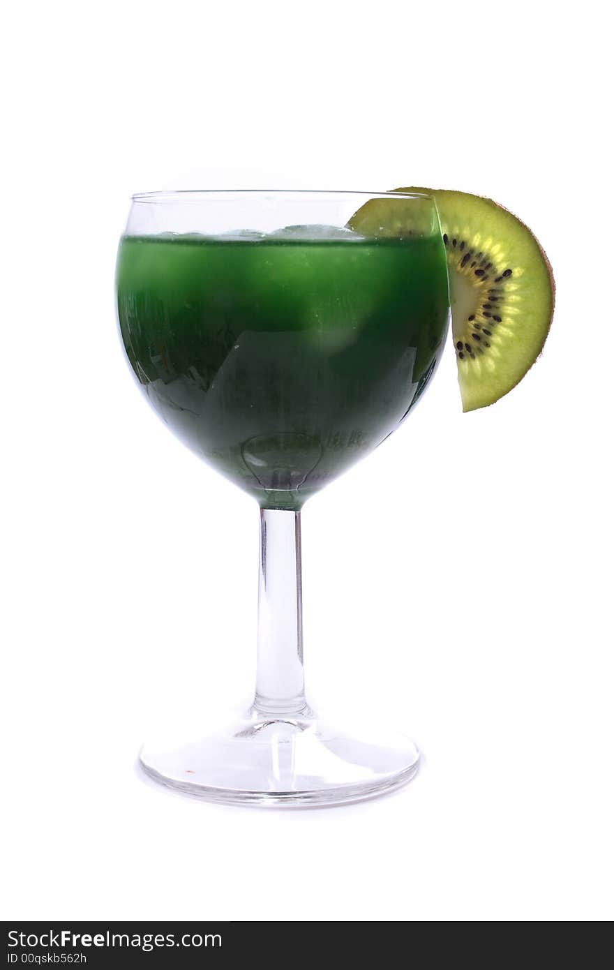 Green kiwi drink with slice of kiwi on the white background