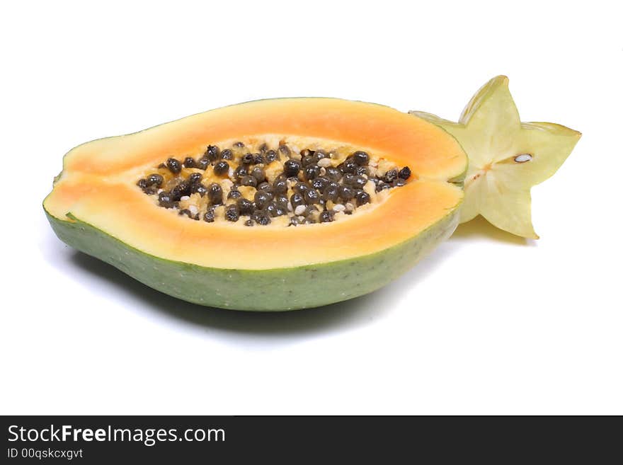 Fresh exotic fruit (papaya) on the white background