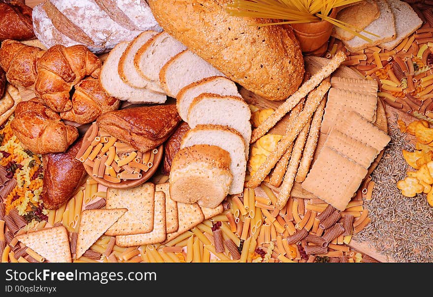 Different bread arranged on table