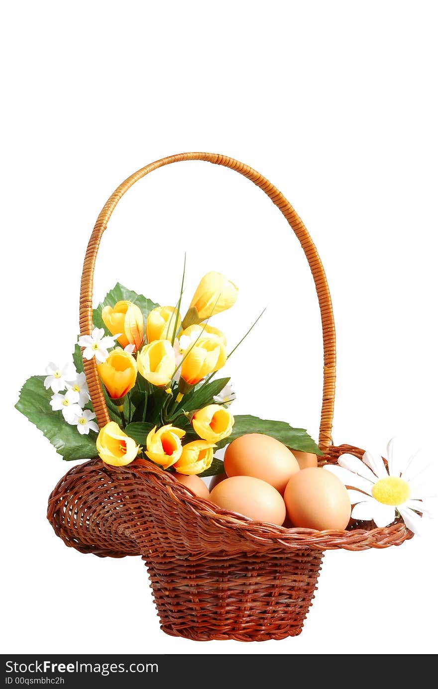 Easter basket isolated on white background