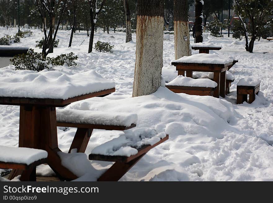 Desk snow tree park chair tablet chair table suzhou Tongjing white wood road shadow silhouette. Desk snow tree park chair tablet chair table suzhou Tongjing white wood road shadow silhouette