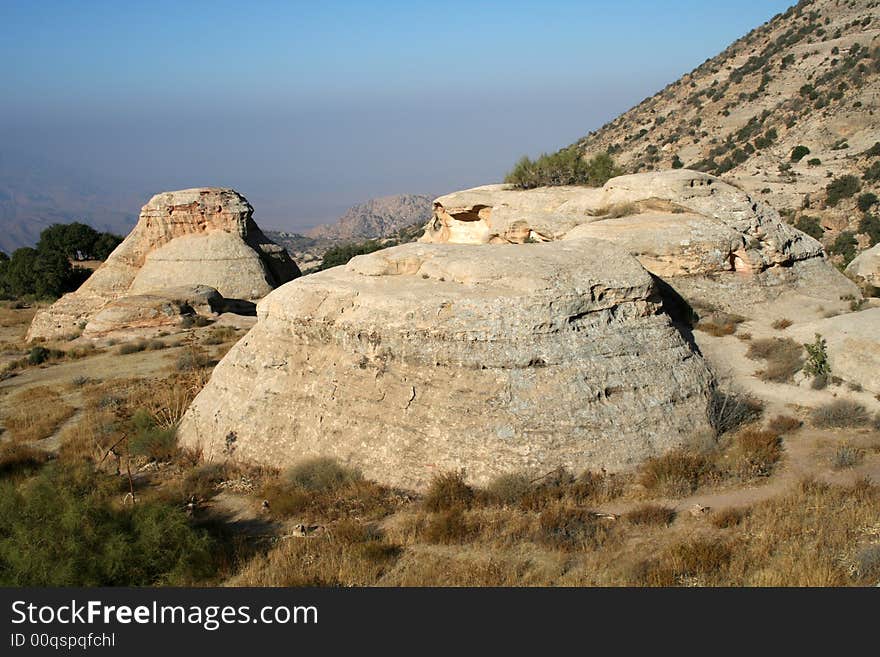 A rocks in Dana, small village near the city of Tafilah, Jordan, Middle East, it is quiet and beautiful place