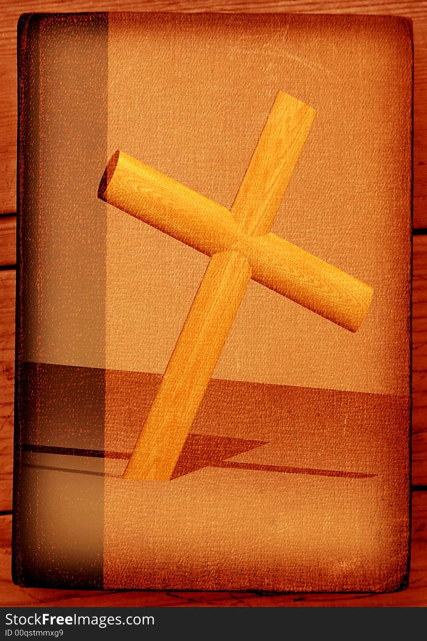 Holy cross with old yellow paper 2D computer art