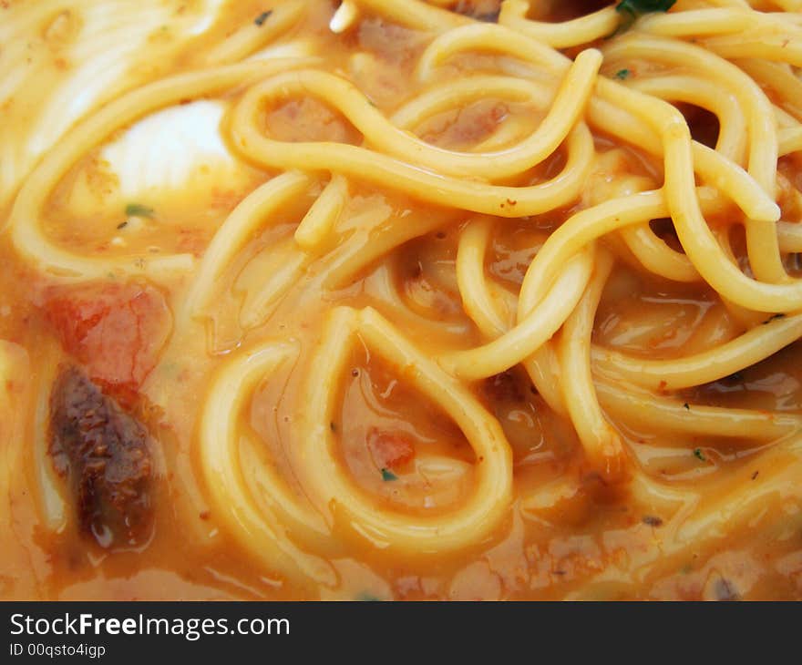 Sea urchin sauce flavoured spaghetti. Sea urchin sauce flavoured spaghetti