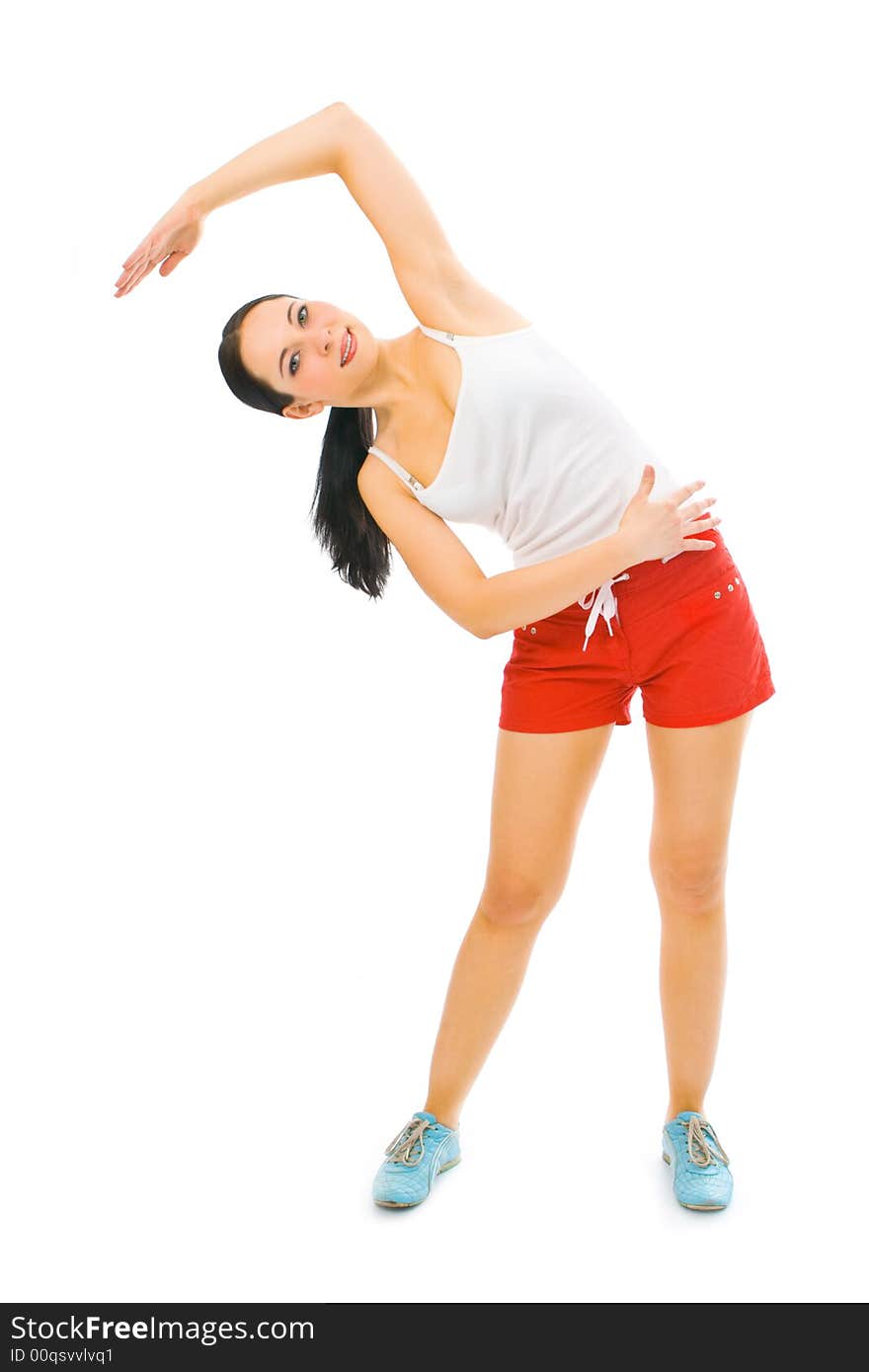 Fitness woman on white background