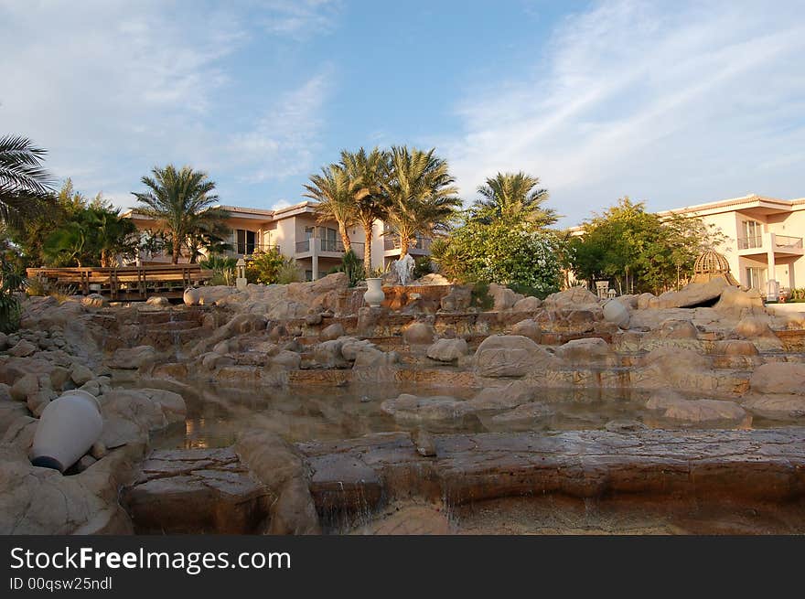 Luxurious bungalowsand waterfall in hotel of sharm el shekh. Luxurious bungalowsand waterfall in hotel of sharm el shekh