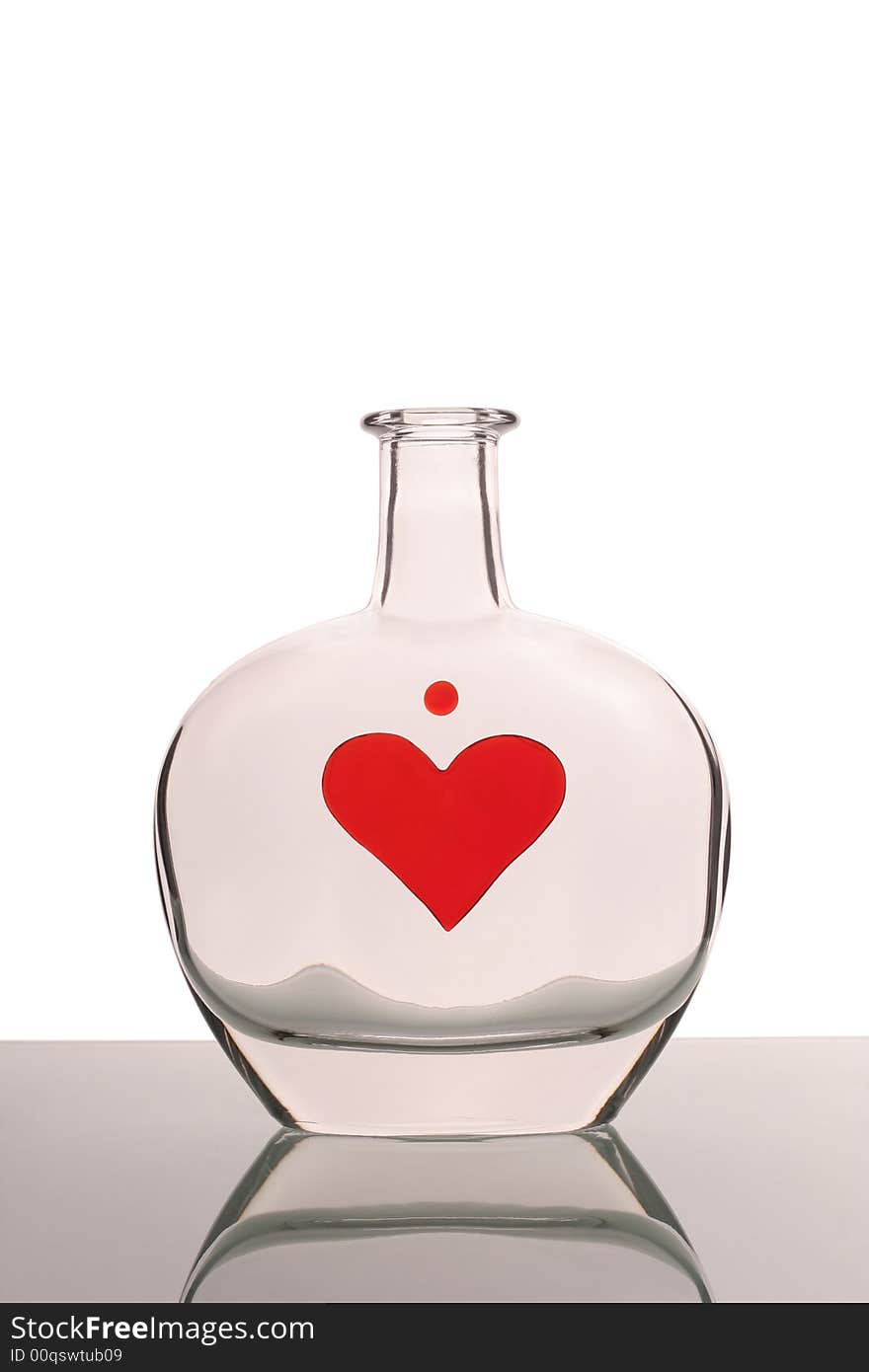 Bottle with red heart and drop