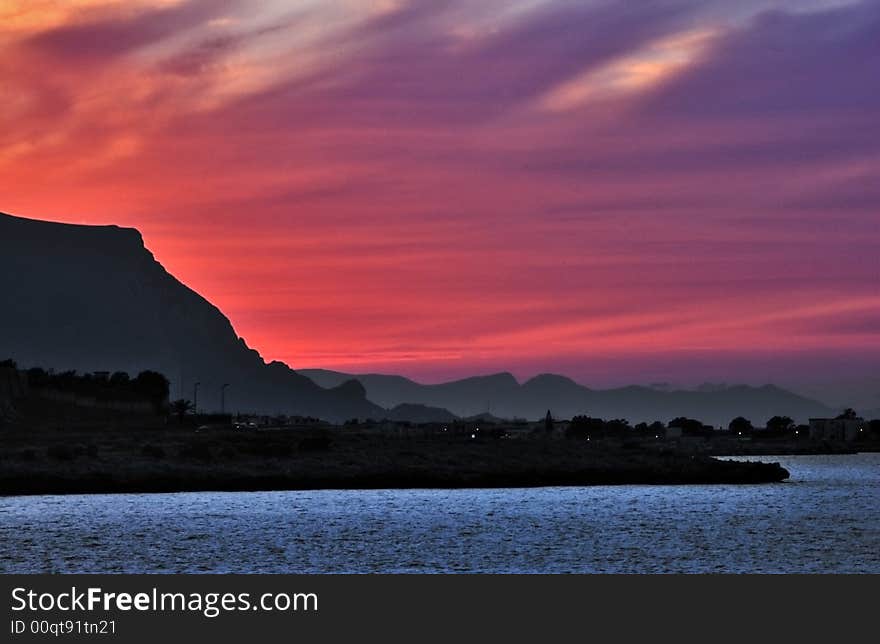 Sunrise view of isola delle femmine (Palermo)