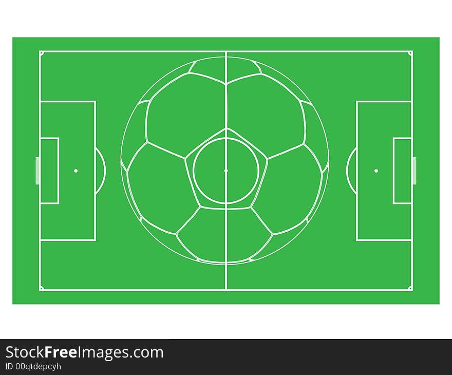 Contour of ball and football field  on a white background