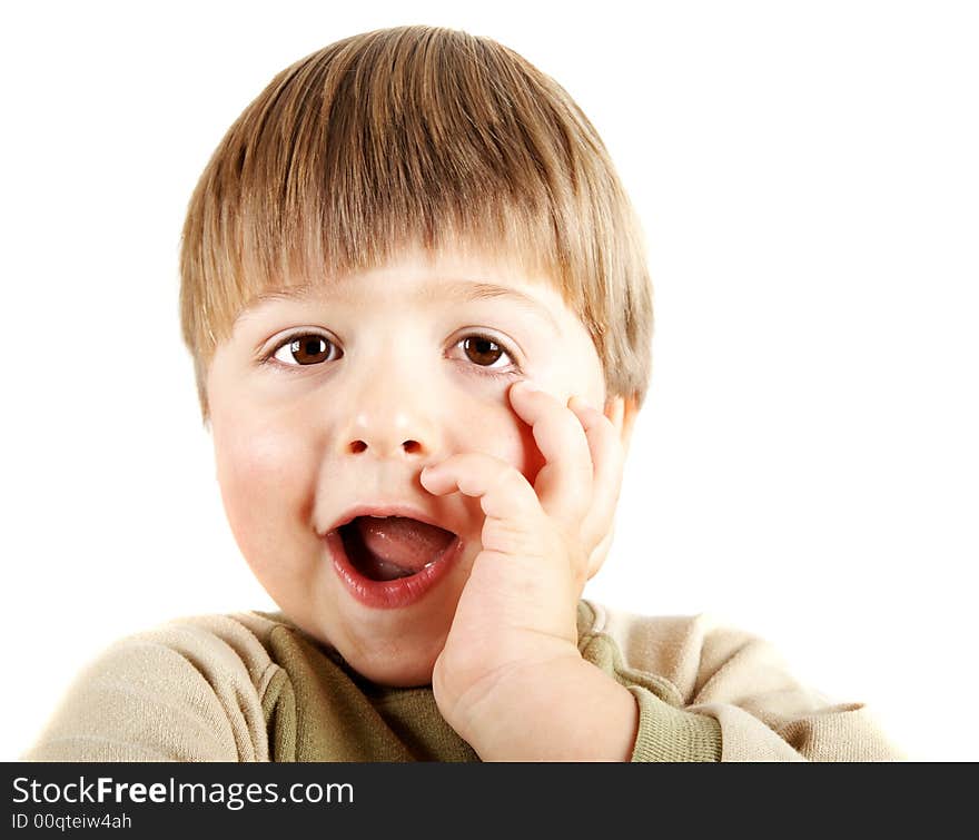 Surprised young boy isolated on white. Surprised young boy isolated on white