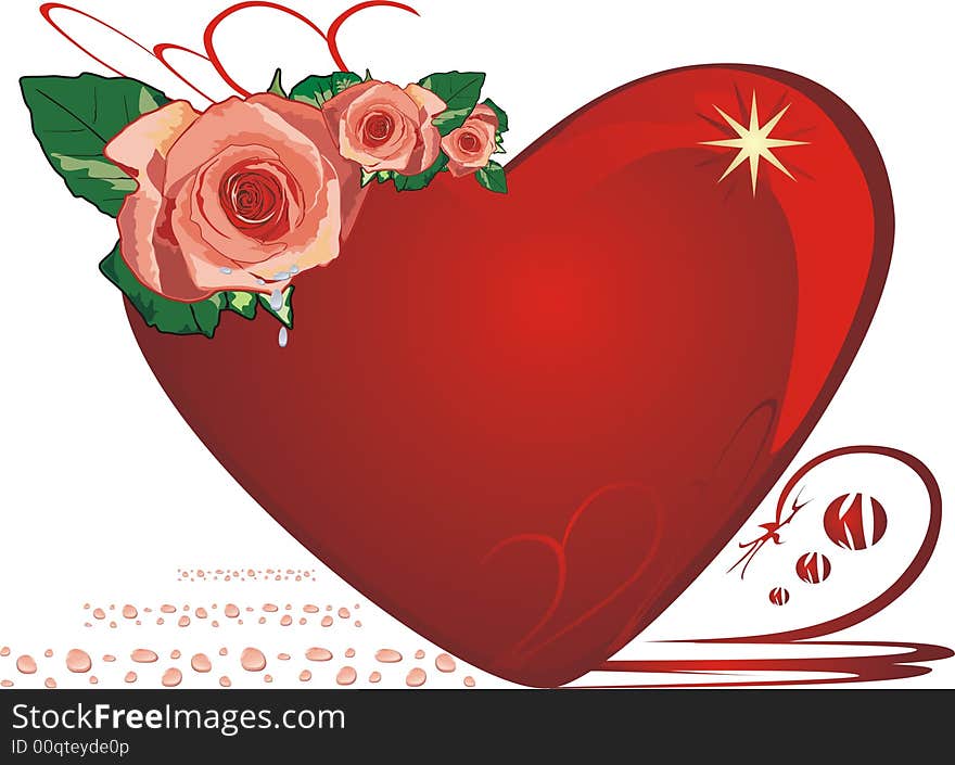 Roses. Drops. Heart. Valentines day. Vector