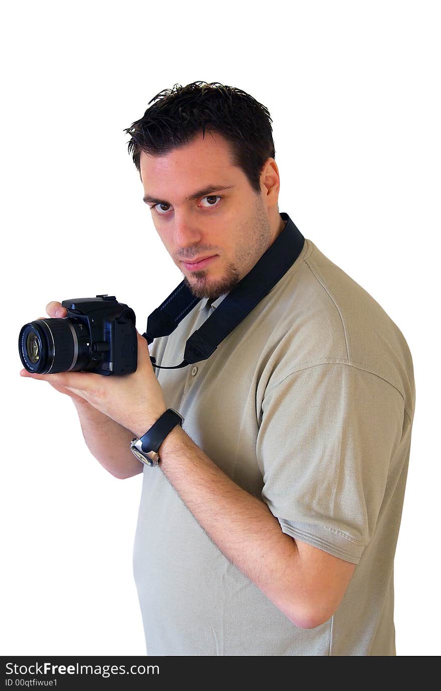 Young man with digital camera, photographer