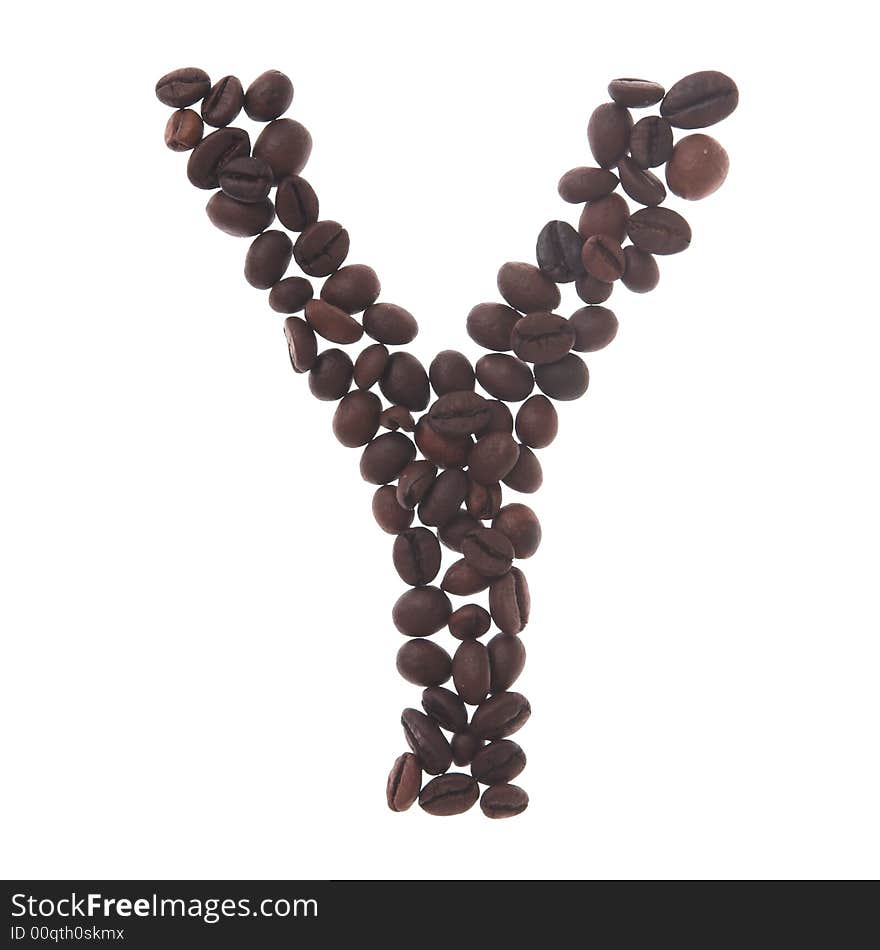 Coffee letter y, white background, isolated