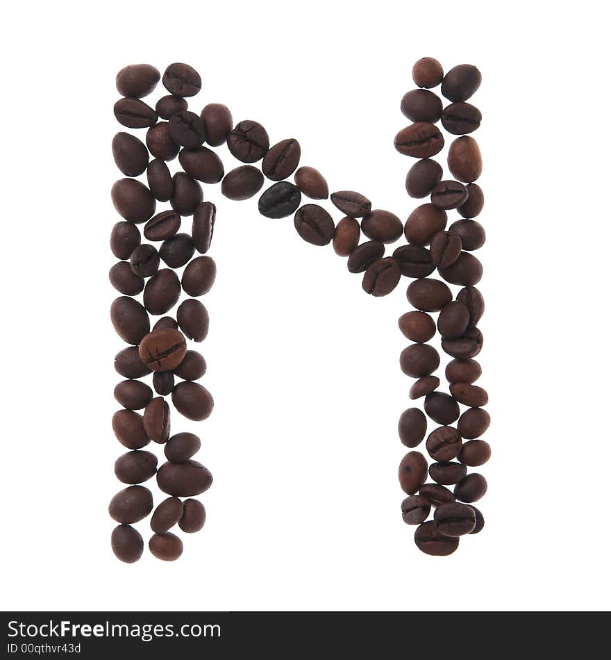 Coffee letter n, white background, isolated