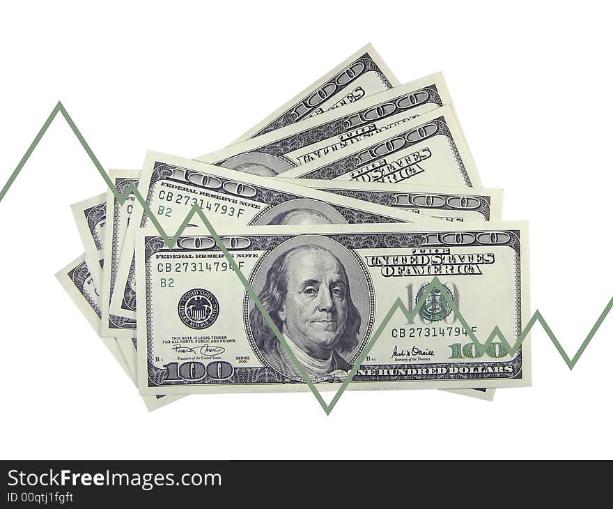 Line and dollars on a white background. Line and dollars on a white background