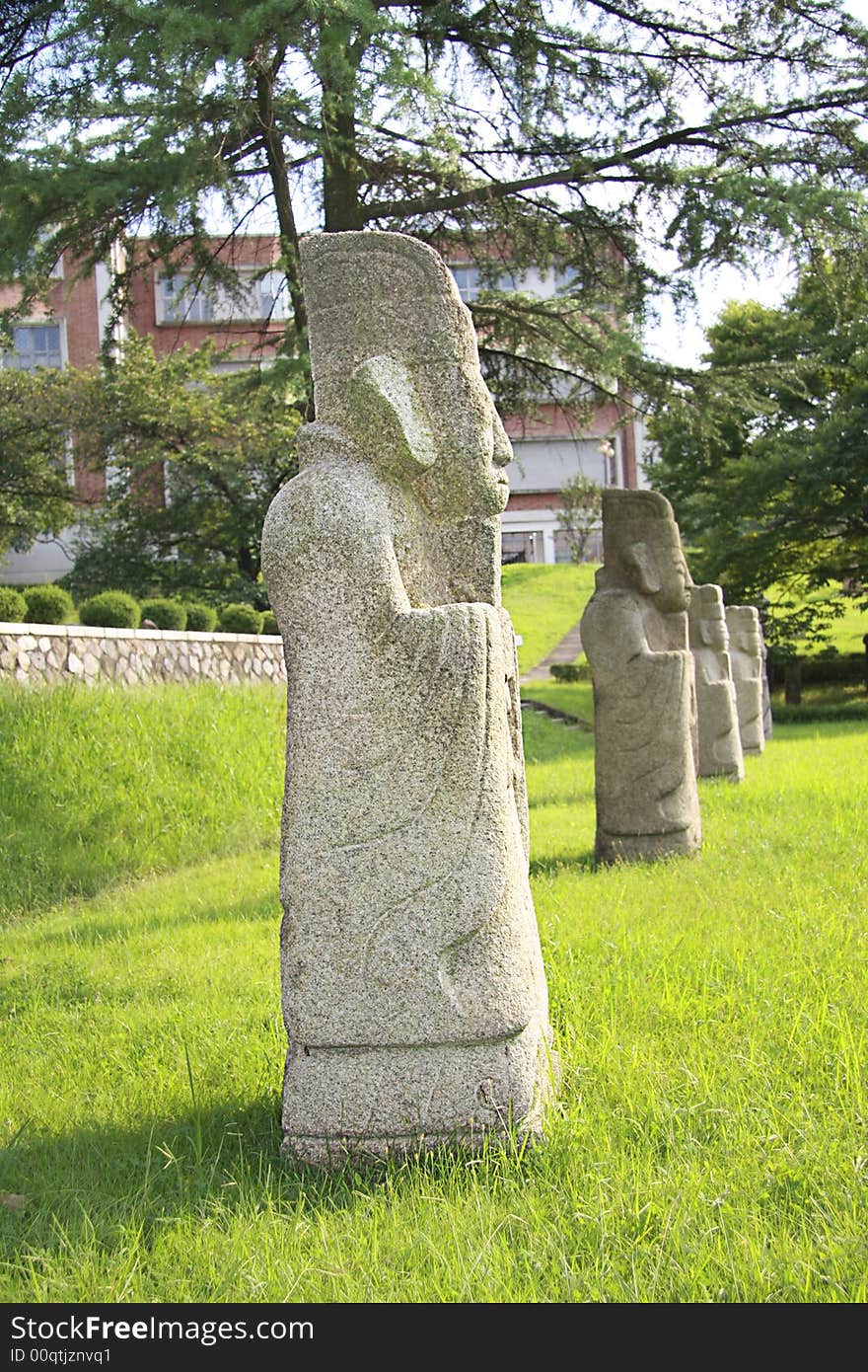 Row of statues of confucian officers. Middle Ages