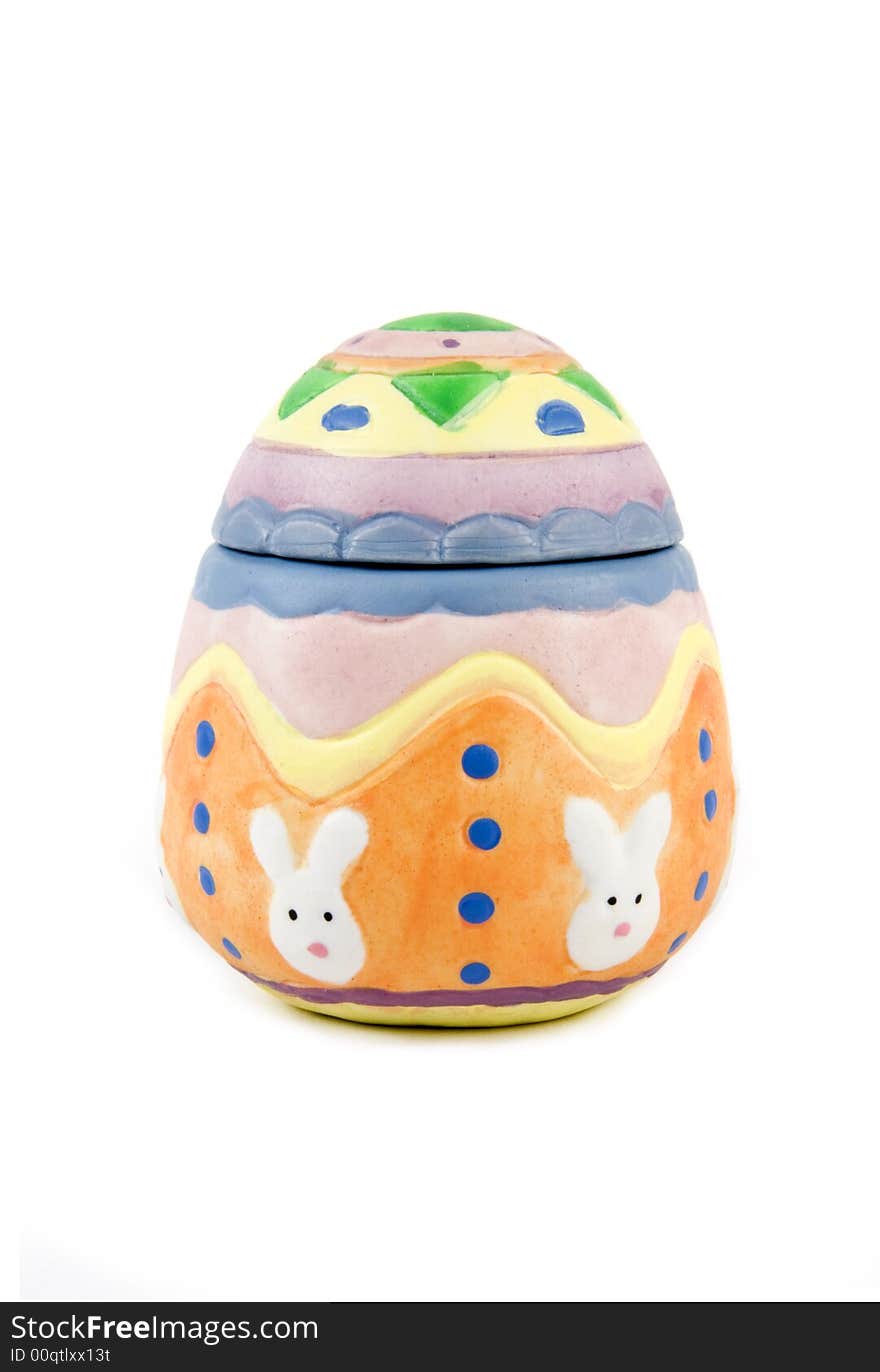 Decorative handmade easter egg on white background