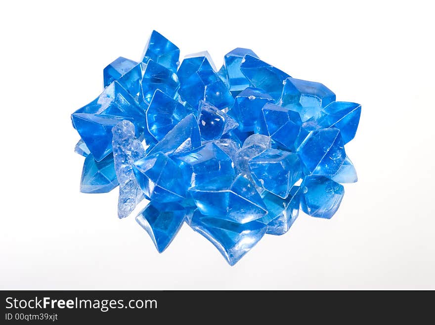 Blue crystals on a white background