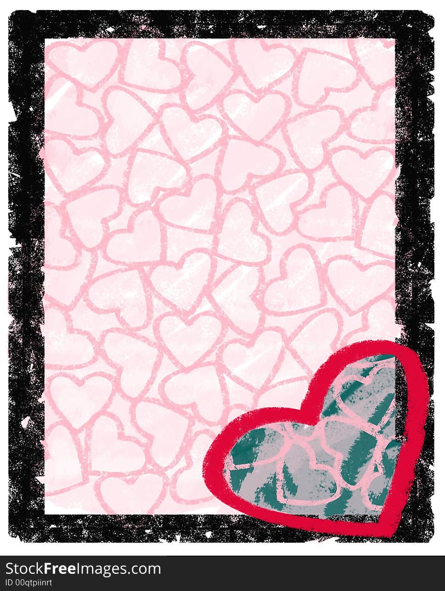 Illustration of textured heart border frame. Illustration of textured heart border frame