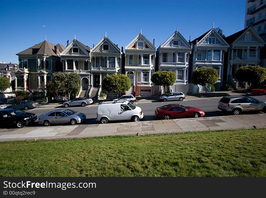 A row of old Victorian houses in San Francisco. A row of old Victorian houses in San Francisco