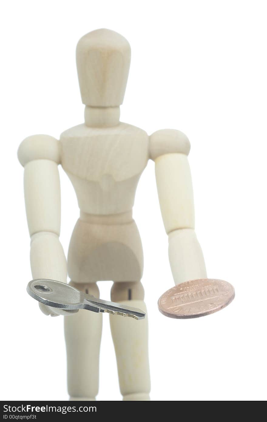 Manikin offering key and money