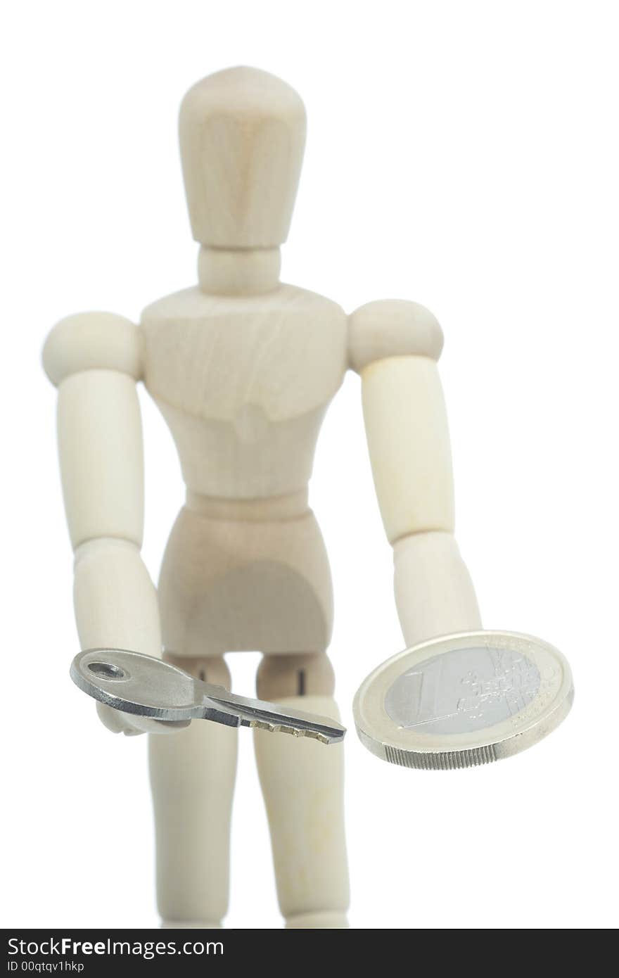 Manikin Offering Key And Money