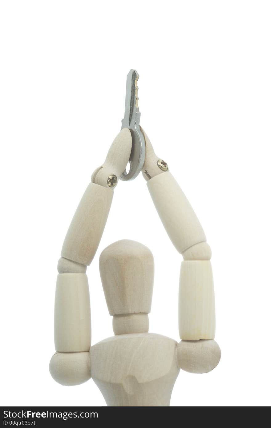 Manikin hands raised with key