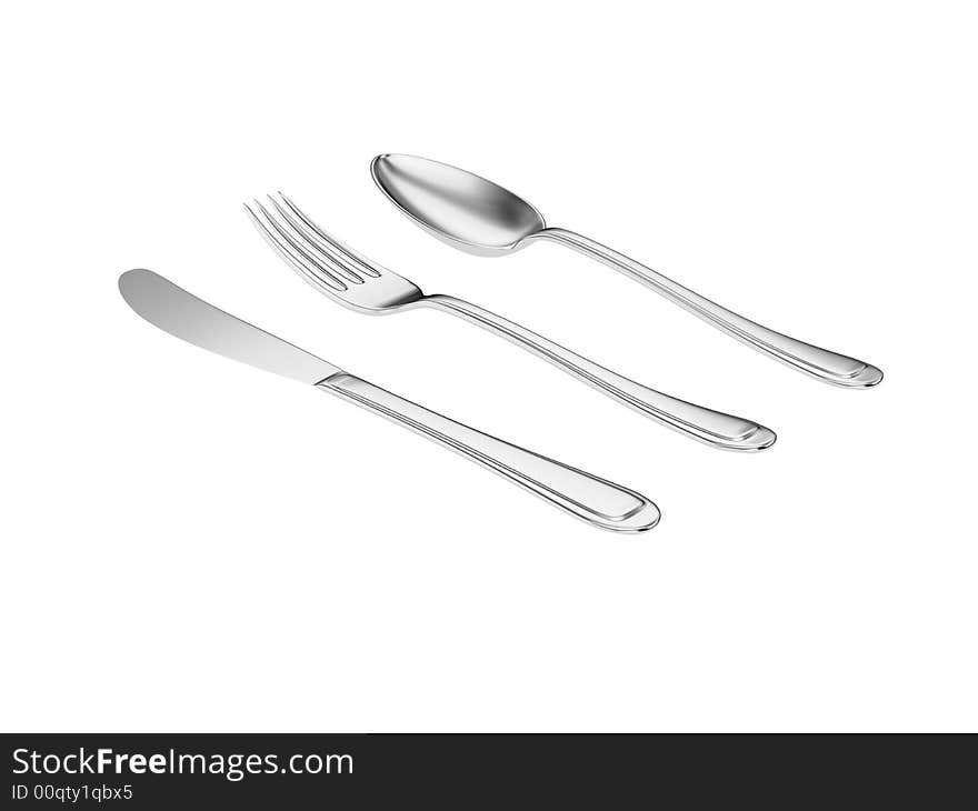 Silver knife fork spoon isolated