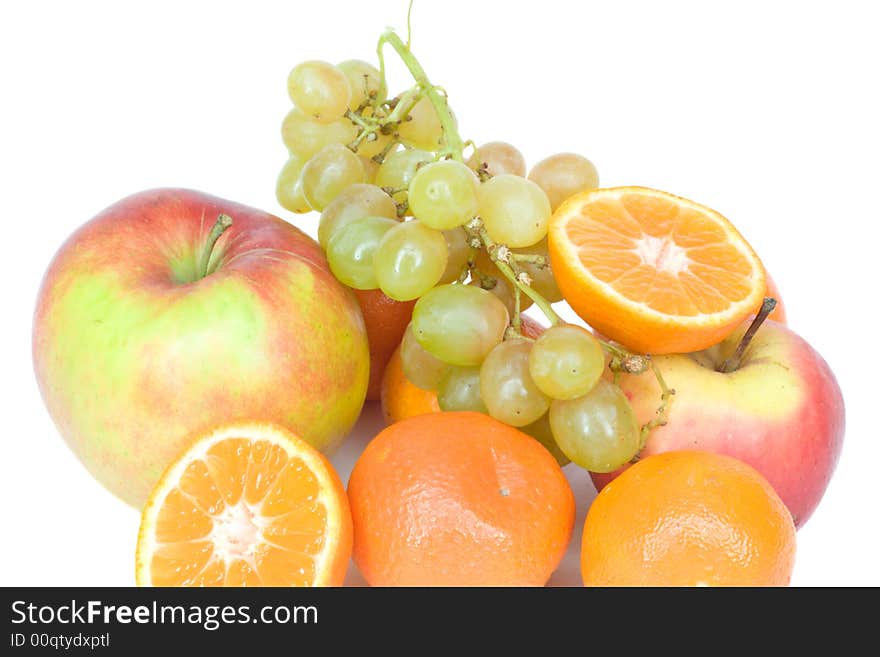 Close-up many fruits, isolated on white. Close-up many fruits, isolated on white