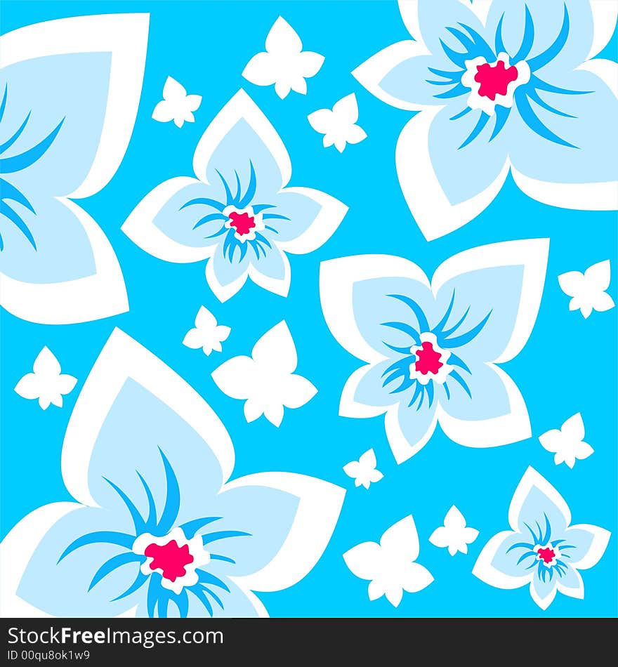 Blue ornate flowers on a  blue background. Digital illustration. Blue ornate flowers on a  blue background. Digital illustration.