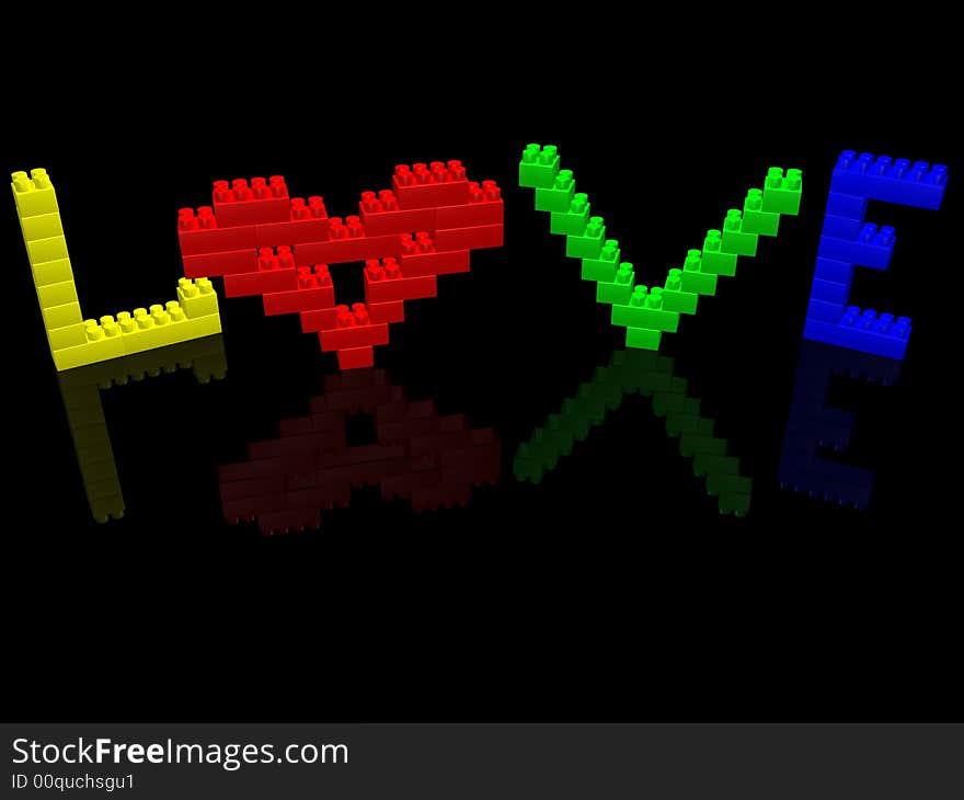 Word love constructed of toy cubes