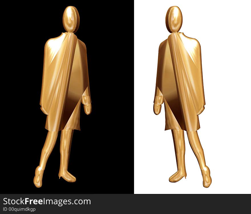 3D fashion model in golden cape