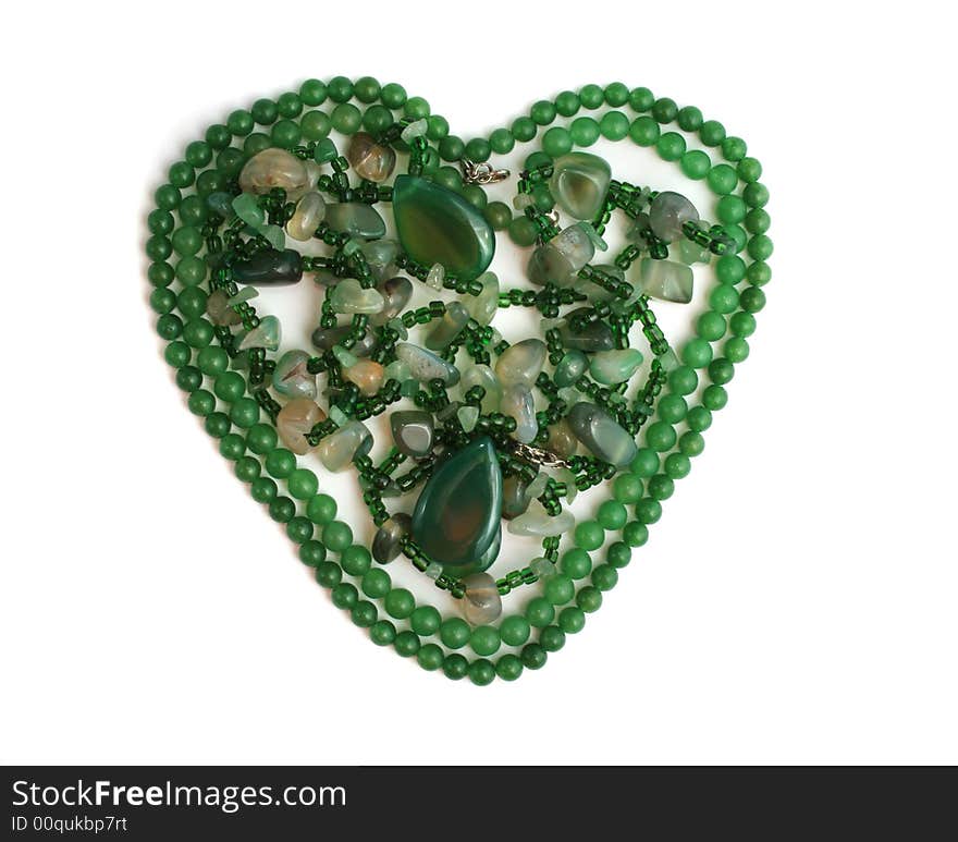 Jewelry green nephrite heart isolated