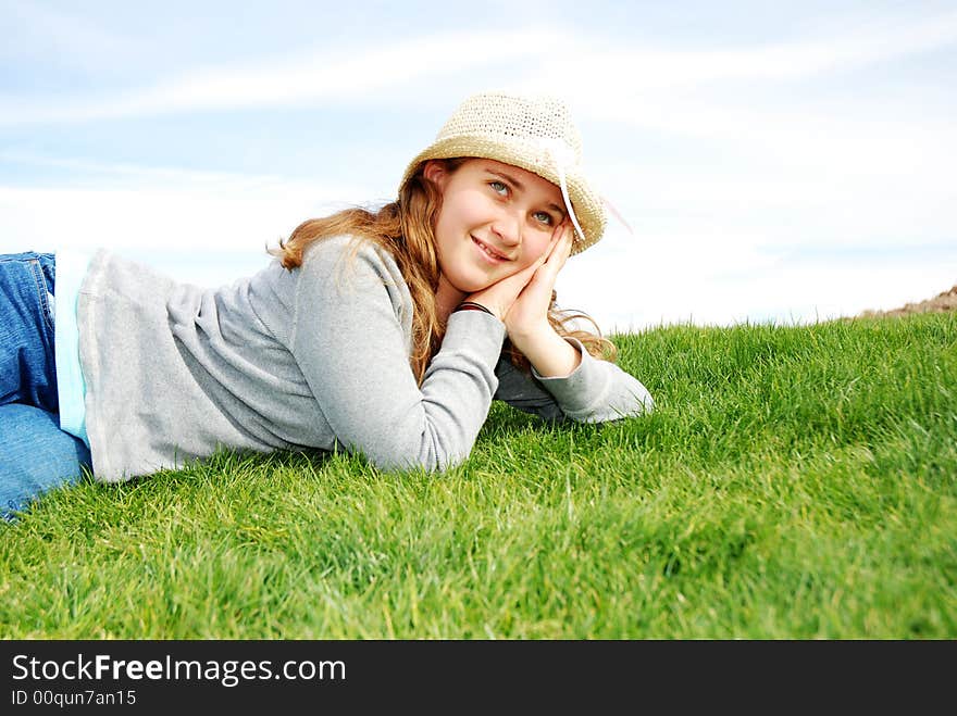 Young girl is enjoying herself at outdoor location