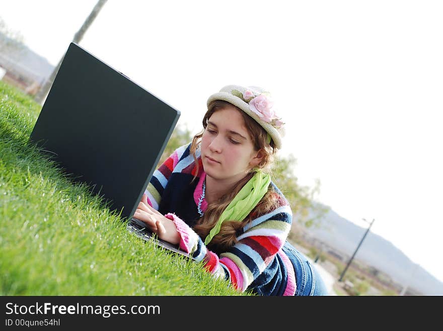 Young girl and laptop