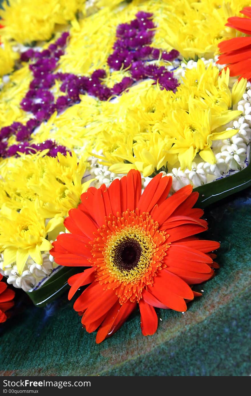 Colorful flower arrangement with giant daisy. Colorful flower arrangement with giant daisy.