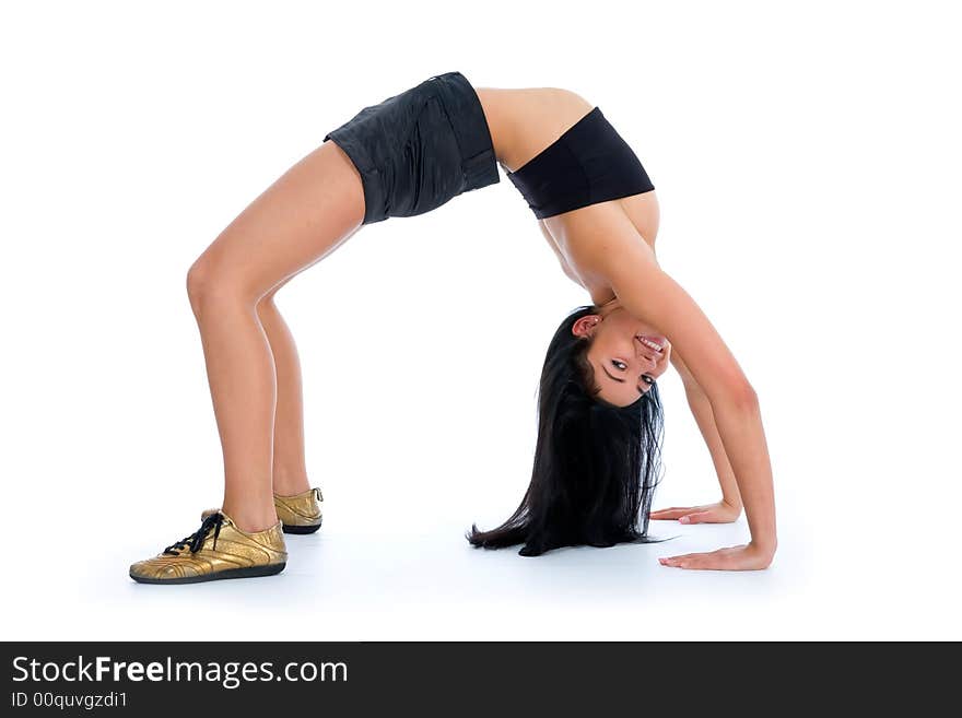 Woman practicing fitness on isolated background