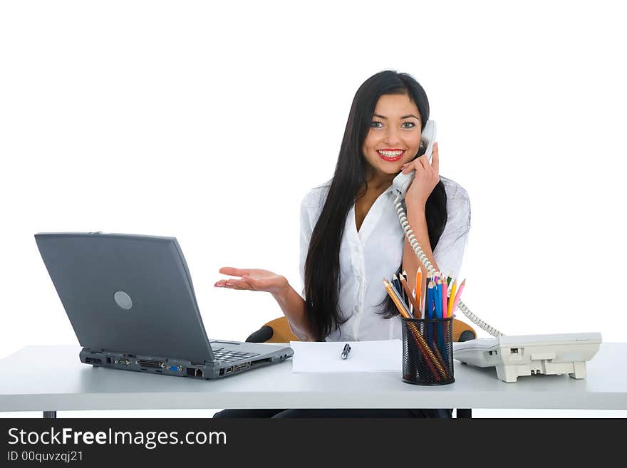 Business woman working on isolated background