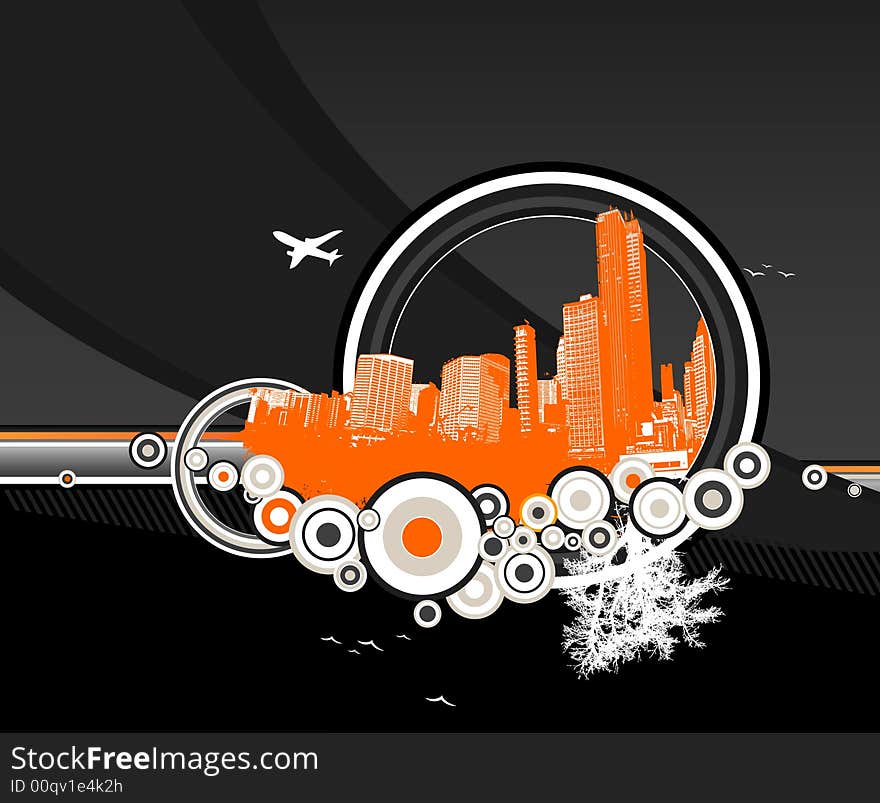 City and nature with circles on black background. Vector. City and nature with circles on black background. Vector