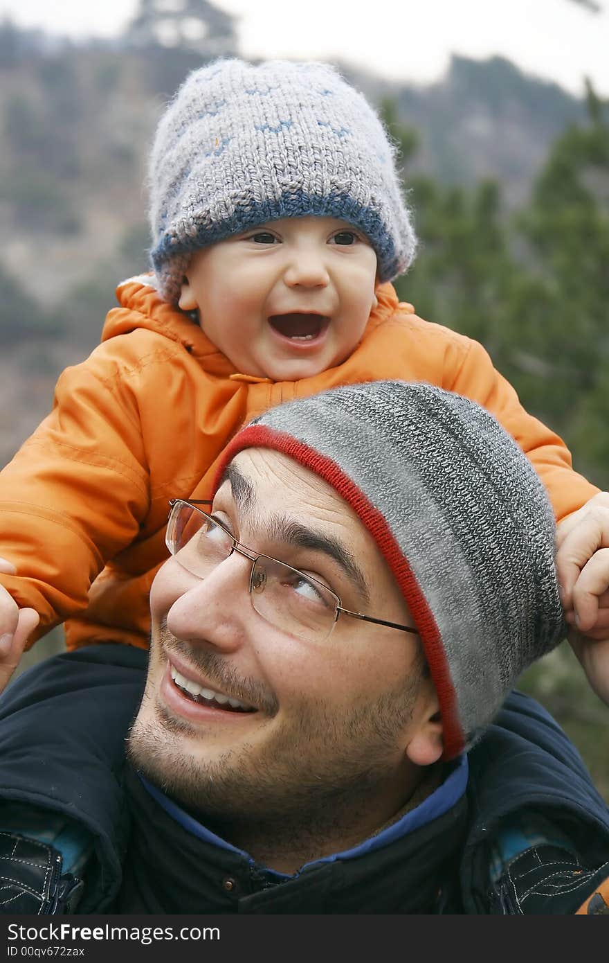 Father and son outdoor portrait