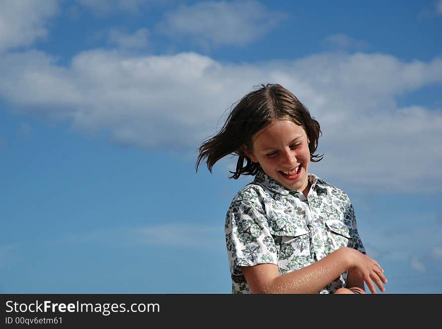 Portrait of child, blue sky background, nikon D70. Portrait of child, blue sky background, nikon D70