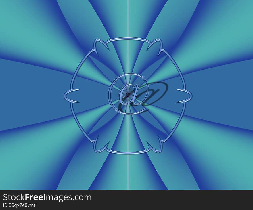 A blue background / design in different blue tones with a radial center and an @. A blue background / design in different blue tones with a radial center and an @