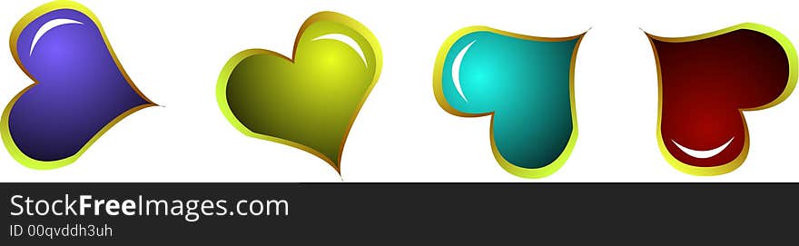 4 glossy hearts, vector illustration