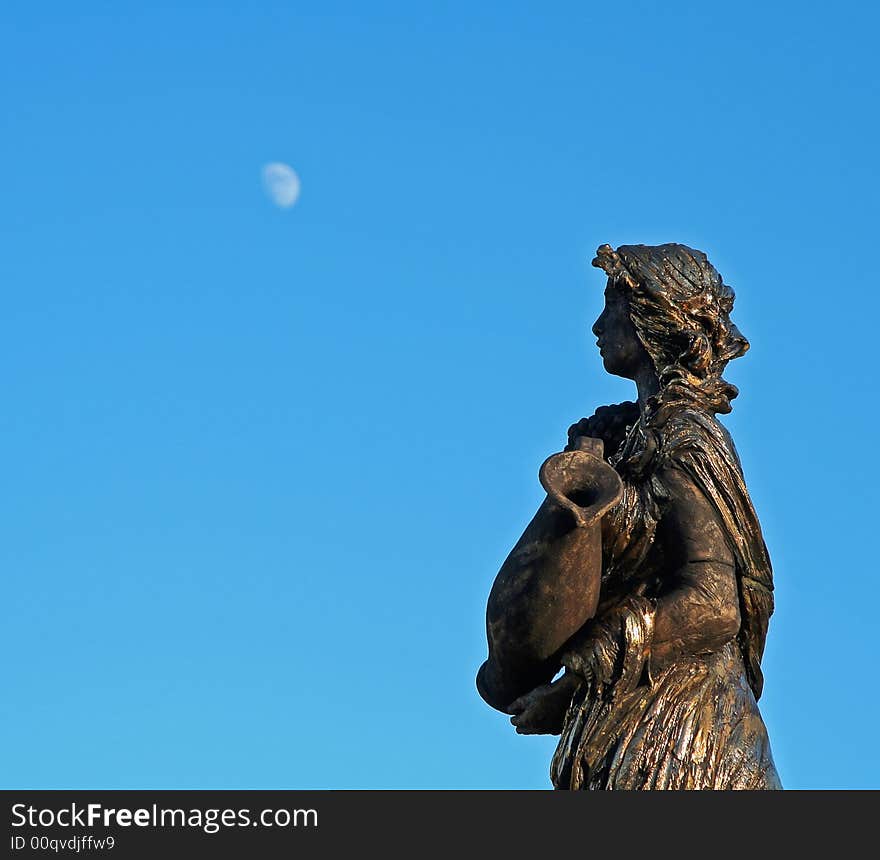 Women Sculpture Looking At The Moon