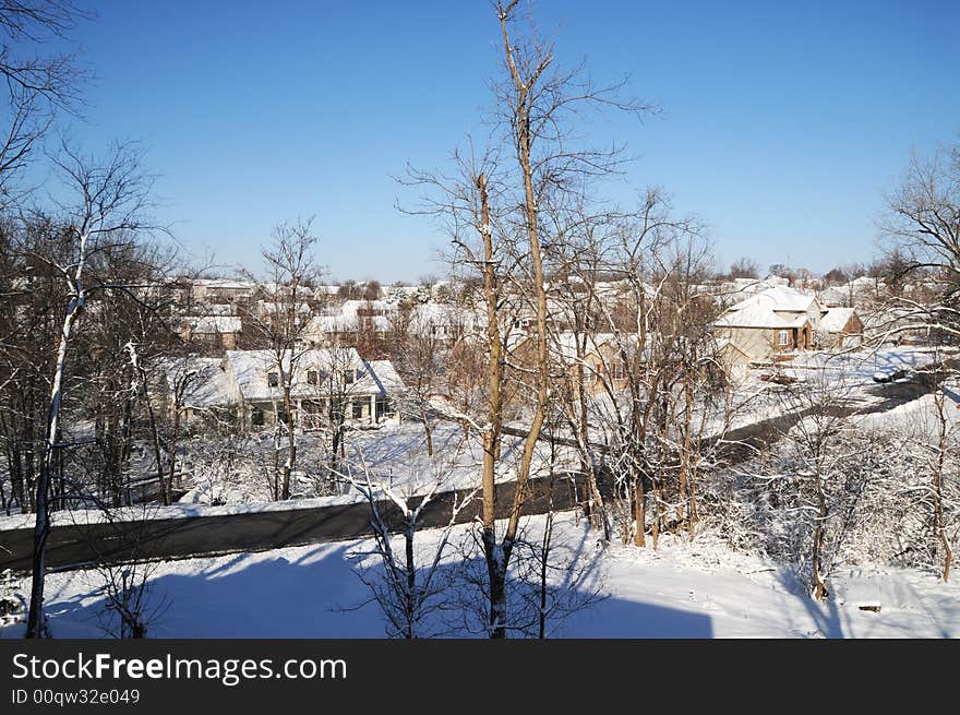 Urban winter scene on a sunny day